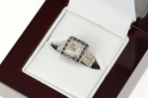 14K Princess White & Black Diamond Engagement Ring Size 4.5 White Gold