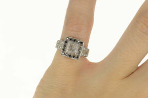 14K Princess White & Black Diamond Engagement Ring Size 4.5 White Gold