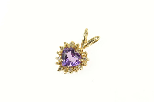 14K Amethyst Heart Diamond Love Valentine Pendant Yellow Gold