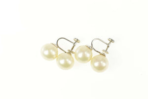 10K Retro 11.2mmm Two Pearl Screw Back Classic Earrings White Gold