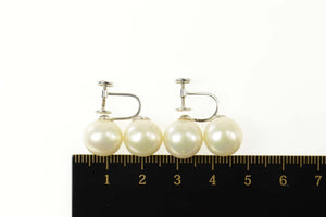 10K Retro 11.2mmm Two Pearl Screw Back Classic Earrings White Gold