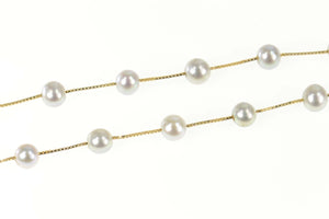 14K 5.6mm Silver Blue Pearl Box Chain Statement Necklace 17.25" Yellow Gold