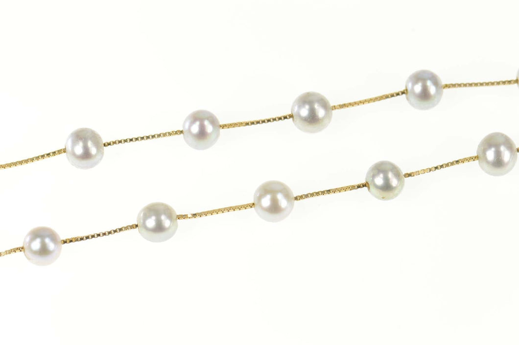 14K 5.6mm Silver Blue Pearl Box Chain Statement Necklace 17.25