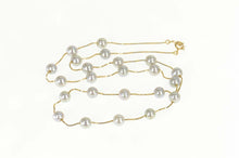 Load image into Gallery viewer, 14K 5.6mm Silver Blue Pearl Box Chain Statement Necklace 17.25&quot; Yellow Gold