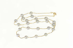 14K 5.6mm Silver Blue Pearl Box Chain Statement Necklace 17.25" Yellow Gold