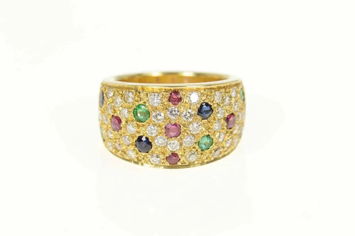 14K 2.62 Ctw Pave Diamond Emerald Ruby Band Ring Size 6.5 Yellow Gold