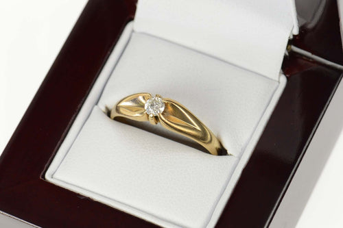 14K 0.23 Ct Old Mine Cut Diamond Solitaire Ring Size 10.75 Yellow Gold