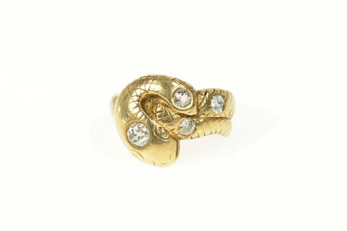 14K 0.97Ctw 1930s Old Mine Diamond Snake Serpent Ring Size 8.5 Yellow Gold