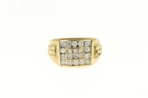 14K 1.30 Ctw Diamond Squared Men's Statement Ring Size 10.5 Yellow Gold