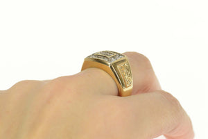 14K 1.30 Ctw Diamond Squared Men's Statement Ring Size 10.5 Yellow Gold