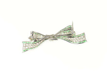 Load image into Gallery viewer, Platinum 4.65 Ctw Victorian Diamond Emerald Bow Pin/Brooch