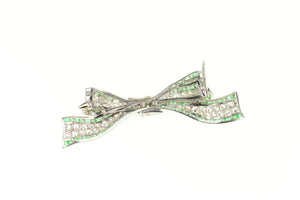 Platinum 4.65 Ctw Victorian Diamond Emerald Bow Pin/Brooch