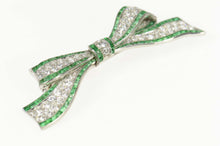 Load image into Gallery viewer, Platinum 4.65 Ctw Victorian Diamond Emerald Bow Pin/Brooch