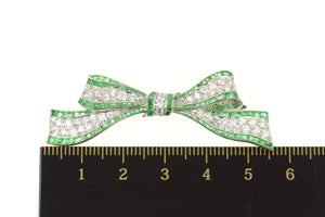 Platinum 4.65 Ctw Victorian Diamond Emerald Bow Pin/Brooch