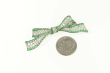 Load image into Gallery viewer, Platinum 4.65 Ctw Victorian Diamond Emerald Bow Pin/Brooch