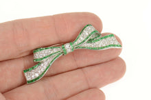 Load image into Gallery viewer, Platinum 4.65 Ctw Victorian Diamond Emerald Bow Pin/Brooch