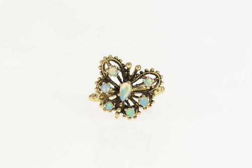 14K Natural Opal Ornate Butterfly Cocktail Ring Size 6.25 Yellow Gold