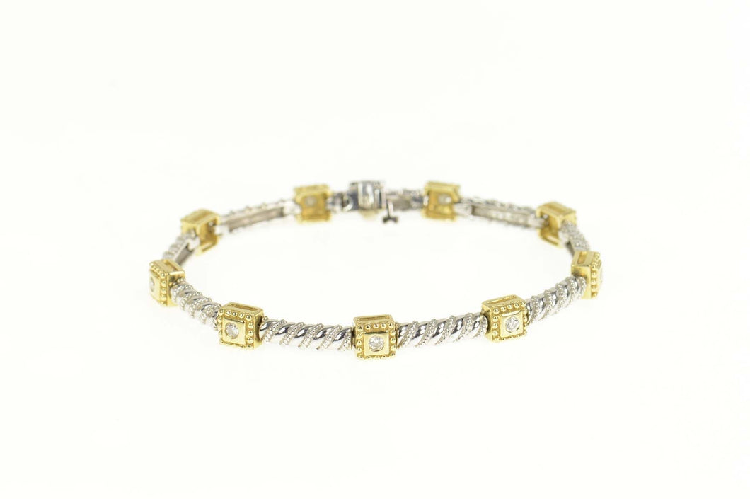 14K 0.54 Ctw Two Tone Square Link Twist Bar Bracelet 7