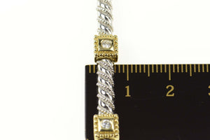 14K 0.54 Ctw Two Tone Square Link Twist Bar Bracelet 7" White Gold