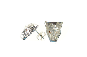 14K Ruby Eyed Leopard Cheetah Head Stud Earrings White Gold