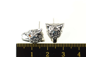 14K Ruby Eyed Leopard Cheetah Head Stud Earrings White Gold