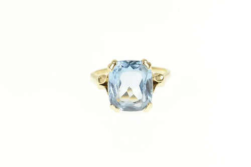 10K 1940's Classic Syn. Blue Topaz Statement Ring Size 5.75 Yellow Gold