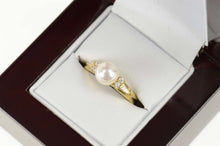 Load image into Gallery viewer, 14K Mikimoto Pearl Diamond Classic Engagement Ring Size 6.5 Yellow Gold