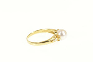 14K Mikimoto Pearl Diamond Classic Engagement Ring Size 6.5 Yellow Gold