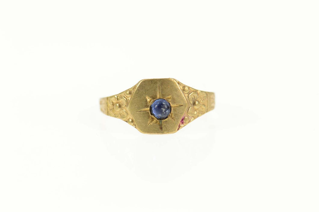 10K Art Deco Sim. Sapphire Floral Child's Baby Ring Size 0.5 Yellow Gold