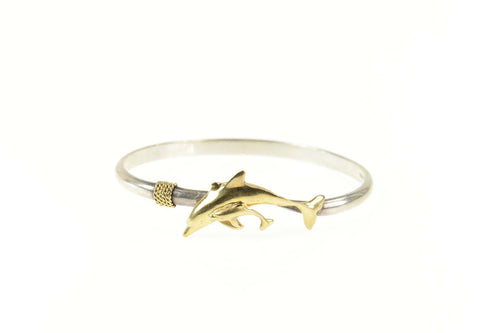 Sterling Silver Two Tone Dolphin Jumping Ocean Bangle Bracelet 6.25