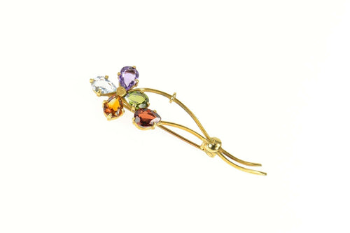 18K Ornate Garnet Tourmaline Citrine Topaz Pin/Brooch Yellow Gold