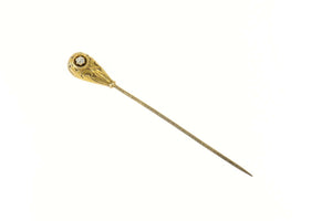 10K Victorian Diamond Ornate Scroll Classic Stick Pin Yellow Gold