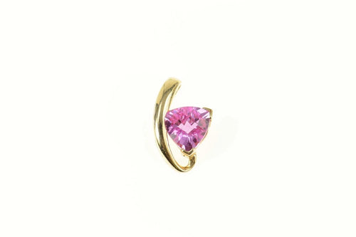 14K Trillion Pink Sapphire Solitaire Statement Pendant Yellow Gold