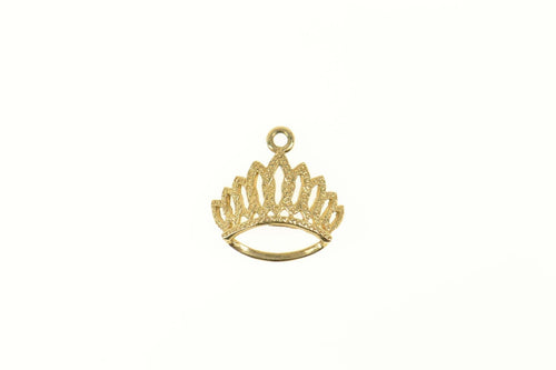 14K Crown Textured Tiara Royalty Princess Charm/Pendant Yellow Gold