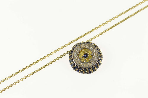 14K Pave Yellow & Blue Sapphire Diamond Circle Necklace 17