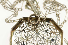 Load image into Gallery viewer, 10K Art Deco Ornate Filigree Syn. Sapphire Necklace 15&quot; White Gold