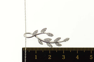 14K 0.28 Ctw Diamond Encrusted Leaf Branch Vine Necklace 17.75" White Gold