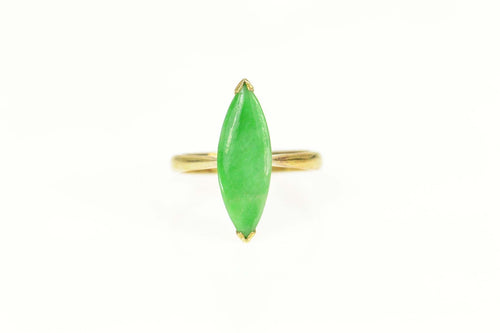 18K Marquise Jade Ornate Retro Navette Ring Size 5 Yellow Gold