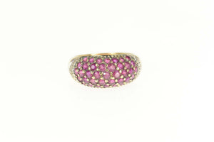 14K Pave Natural Ruby Diamond Domed Band Ring Size 7.25 Yellow Gold