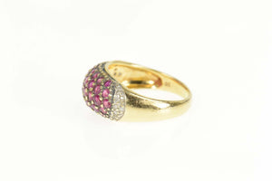 14K Pave Natural Ruby Diamond Domed Band Ring Size 7.25 Yellow Gold
