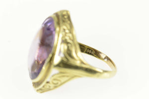 14K Art Nouveau Amethyst Ornate Scroll Cocktail Ring Size 6.75 Yellow Gold