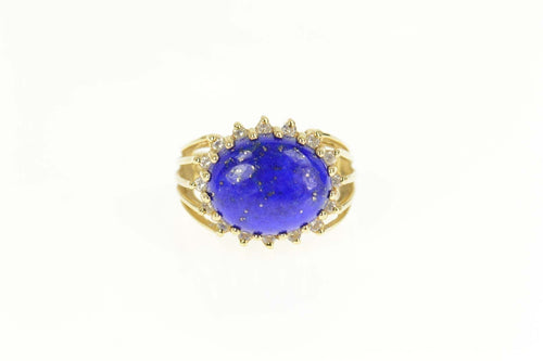 14K Oval Lapis Lazuli Diamond Halo Statement Ring Size 6 Yellow Gold