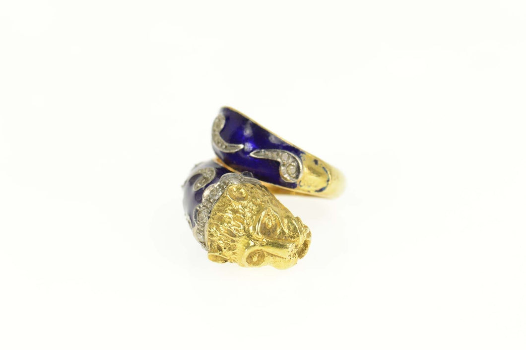 18K Diamond Enamel Chinese Lion Wrap Ring Size 5.25 Yellow Gold
