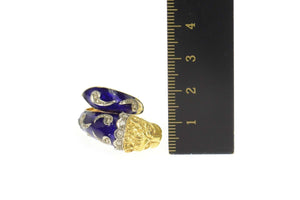 18K Diamond Enamel Chinese Lion Wrap Ring Size 5.25 Yellow Gold