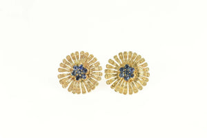 14K Round Sapphire Flower Cluster Stud Earrings Yellow Gold