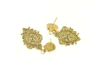 Load image into Gallery viewer, 14K Garnet Puffy Ornamental Dangle Statement Earrings Yellow Gold