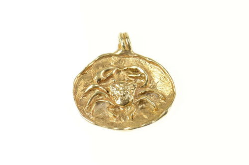 14K Ornate Textured Crab Cancer Zodiac Symbol Pendant Yellow Gold