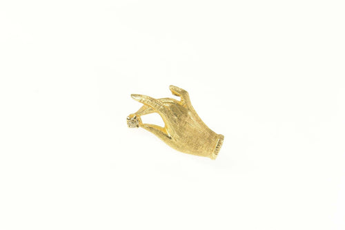 14K Diamond Textured Hand Ornate Lapel Pin/Brooch Yellow Gold