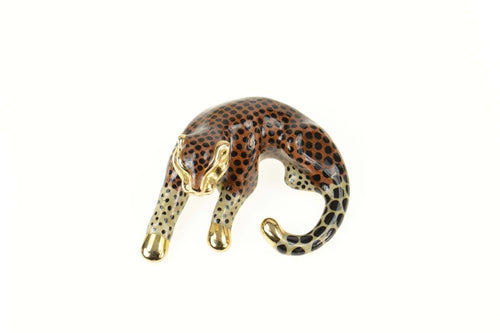 14K 3D Enamel Cheetah Print Big Cat Leopard Pendant Yellow Gold