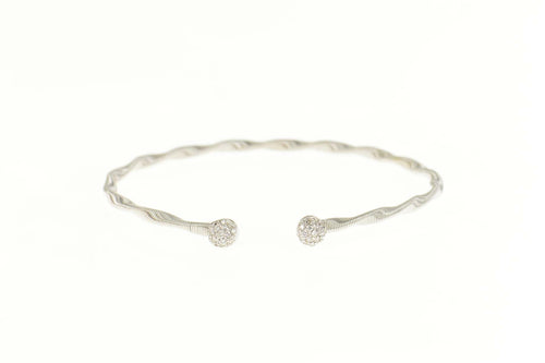14K Round Diamond Cluster Twist Chain Cuff Bracelet 7.25